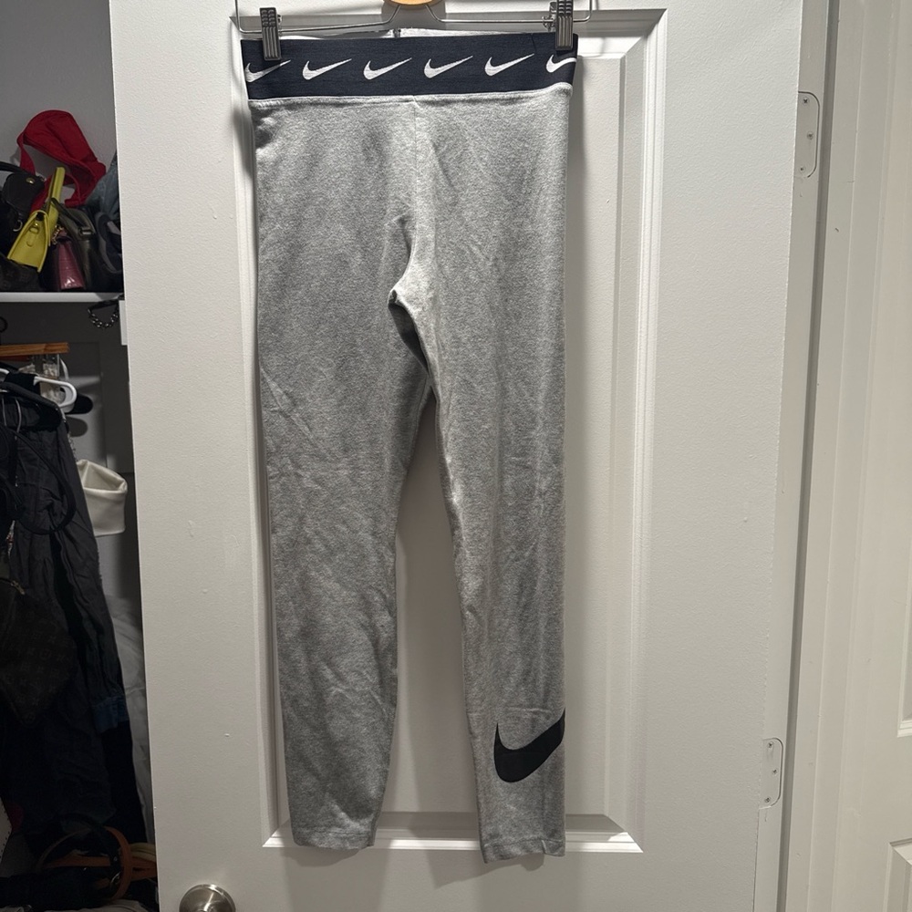 Nike Gray Leggings with Black Swoosh Waistband